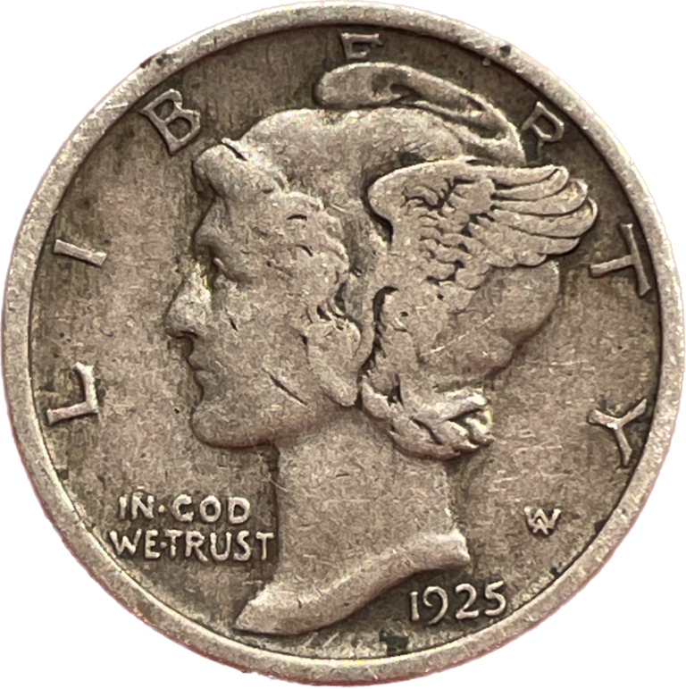 One Mercury Dime 1925 USA