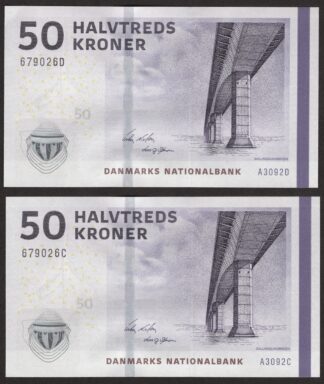 Danmark 2x50 Kroner A3 2009 i rækkefølge