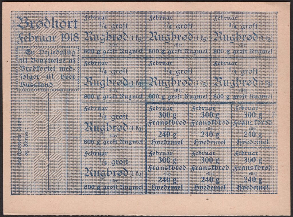 Danmark 1. verdenskrig Rationering, brødkort Februar 1918