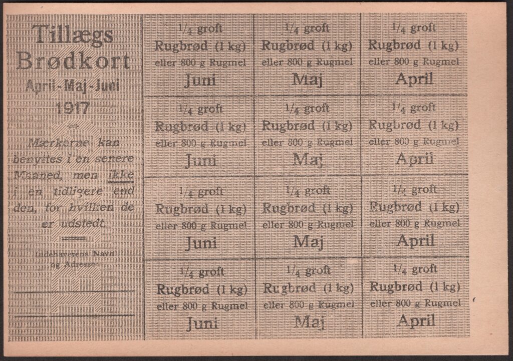 Danmark 1. verdenskrig Rationering, brødkort Apr-Jun 1917