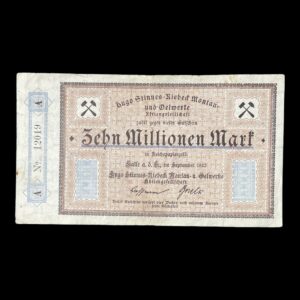 Tyskland 10 Millioner Mark 1923, Privatseddel, Hugo Stinnes Oelwerke. Sachsen-Schneeberg