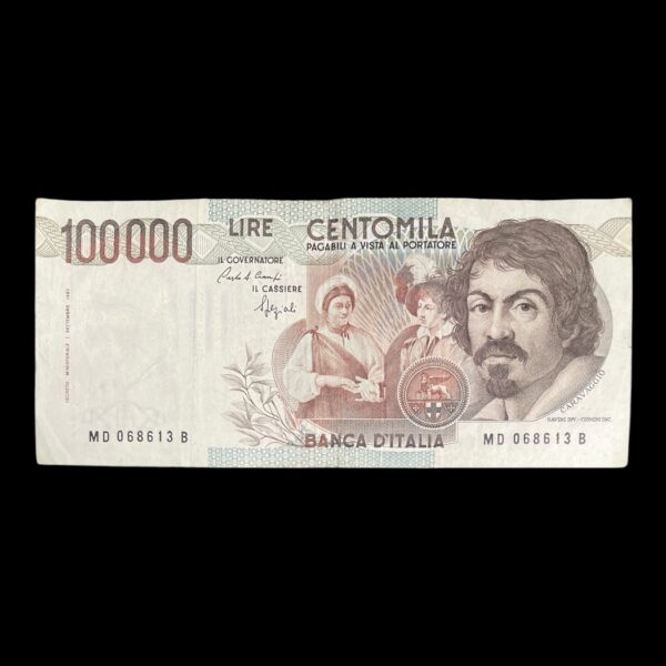 Italien 100.000 Lire 1983 "Caravaggio" (Banca d'Italia) Perioderepublikken (1946-dato) År 1983-1993 Værdi 100.000 Lire (100.000 ITL) Demonetiseret 28. februar 2002 Referencer P.110