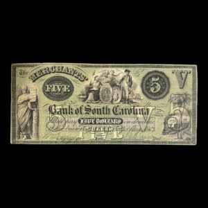 USA 5 Dollars 1857 "The Merchants Bank of South Carolina"