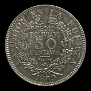 Bolivia 1/2 Bolivianos 1909 Sølv (.833) Vægt 10 gram