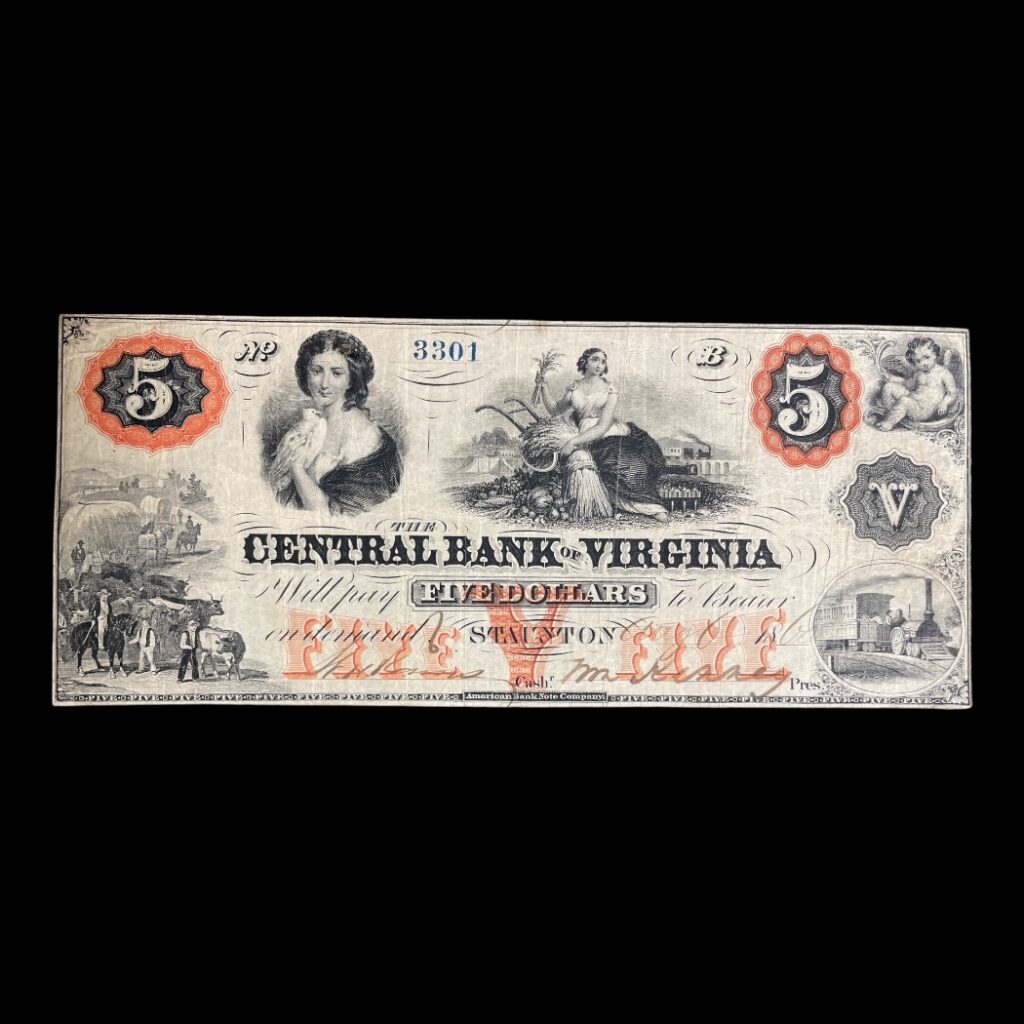 USA 5 Dollars 1860 "The Centrak Bank of Virginia"