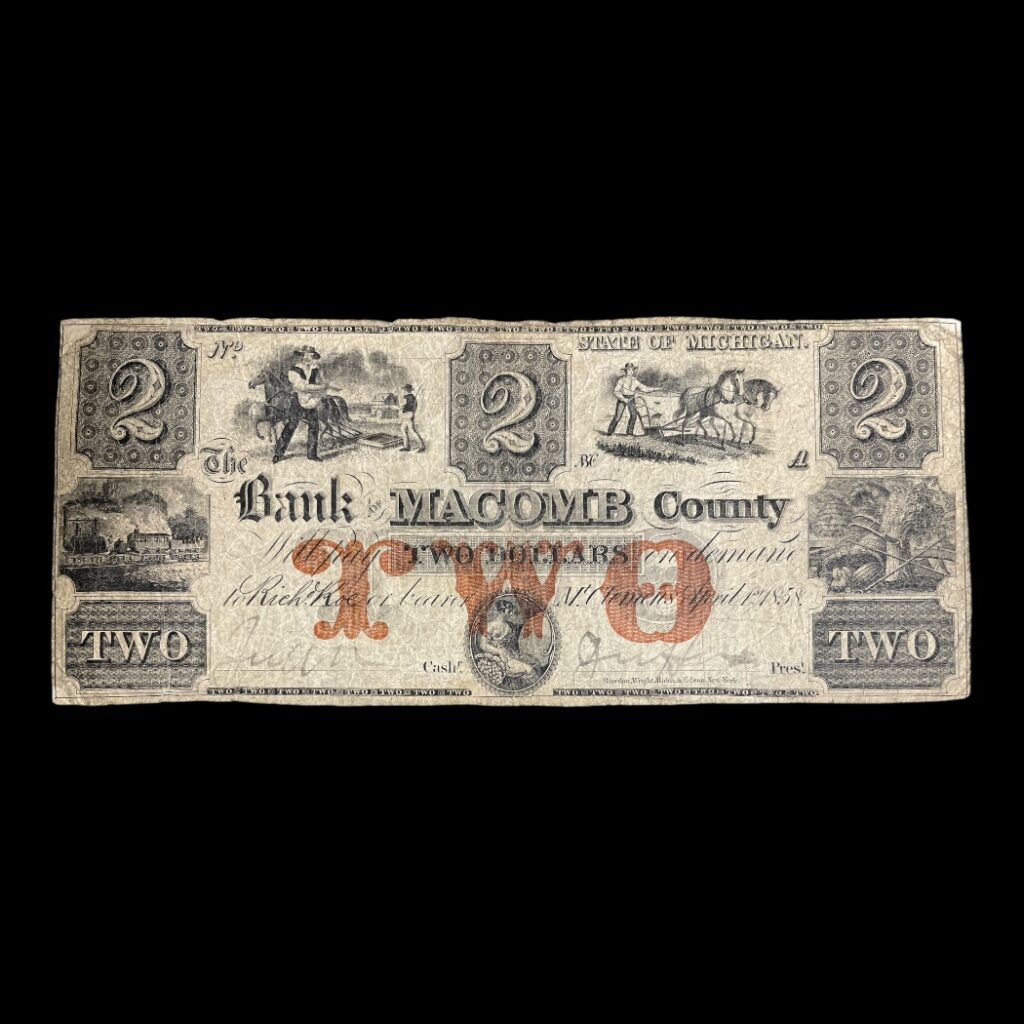 USA 2 Dollars 1858 "The Bank of Macomb County"