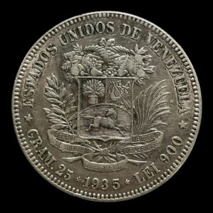 Venezuela 5 Bolivares 1935 Sølv (.900) Vægt 25 gram