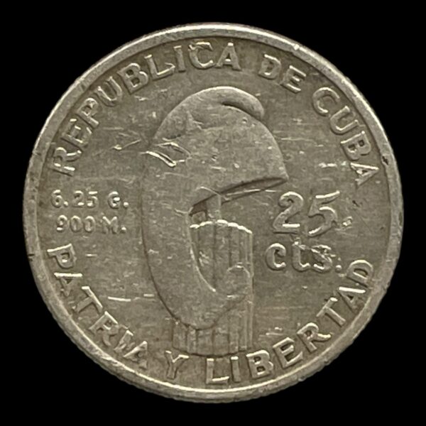 Cuba 25 Centavos 1953 Sølv (.900) Vægt 6,25 g