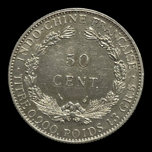 Fransk Indokina 50 Cent 1936 Type Standard cirkulationsmønter Sammensætning sølv (.900) Vægt 13.5000 g
