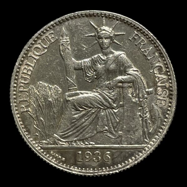 Fransk Indokina 50 Cent 1936 Type Standard cirkulationsmønter Sammensætning sølv (.900) Vægt 13.5000 g