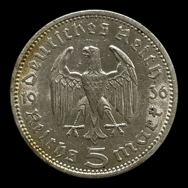 Tyskland 5 Mark 1936A Sølv (.900) Vægt 13,88 g Diameter 25 mm