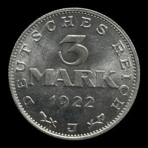 3 mark 1922 Tyskland J Type Cirkulerende erindringsmønter Sammensætning aluminium Vægt 1,95 g
