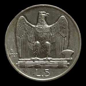 5 Lire 1927 Italien Standard cirkulationsmønter Sølv (.835) Vægt 5 g