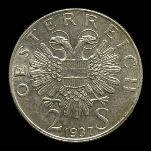 2 Schilling 1937 Østrig Type Cirkulerende erindringsmønter Sølv (.640) Vægt 12 Gram