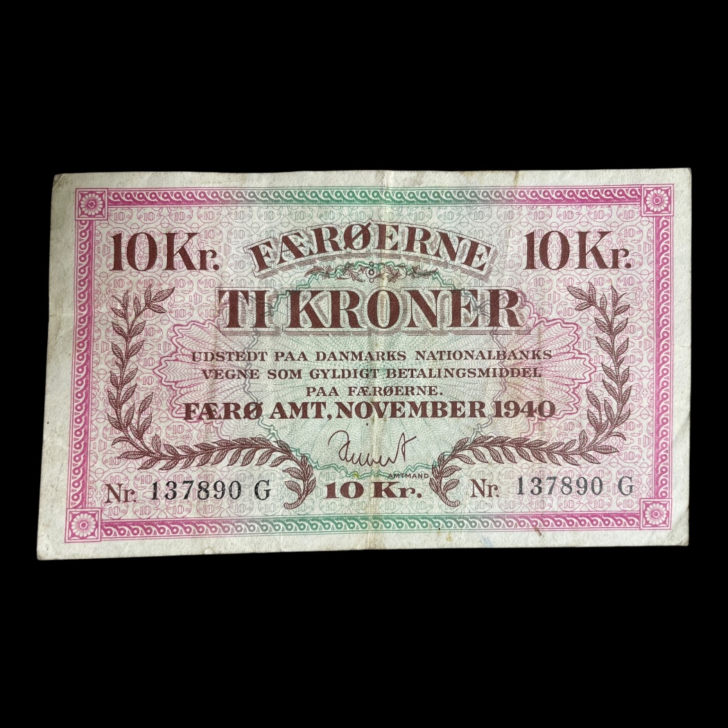 10 Kroner 1940G Færøerne Standard cirkulationssedler Størrelse 132 × 80 mm Sieg: 17