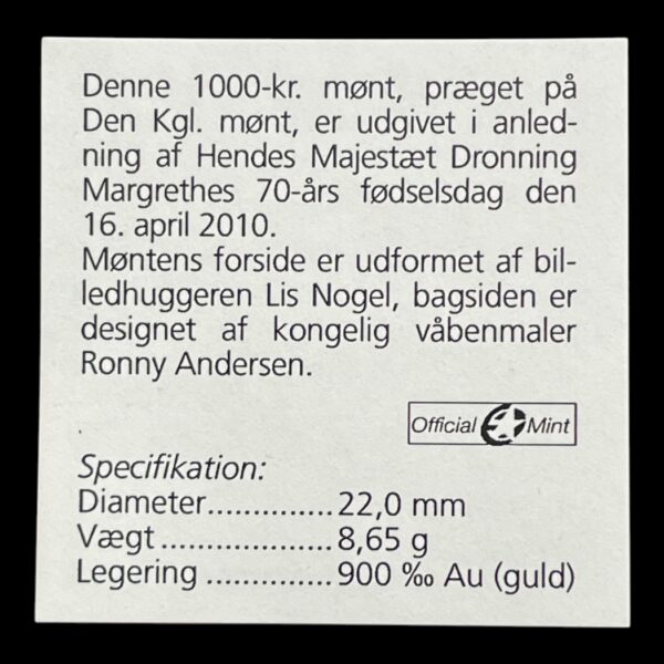 1000 kr 2010 - Dronning Margrethe II 70 Års Fødselsdag - Image 4