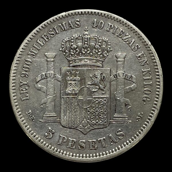 5 Pesetas 1871 Spanien Standard cirkulationsmønter Sammensætning sølv (.900) Vægt 25 g