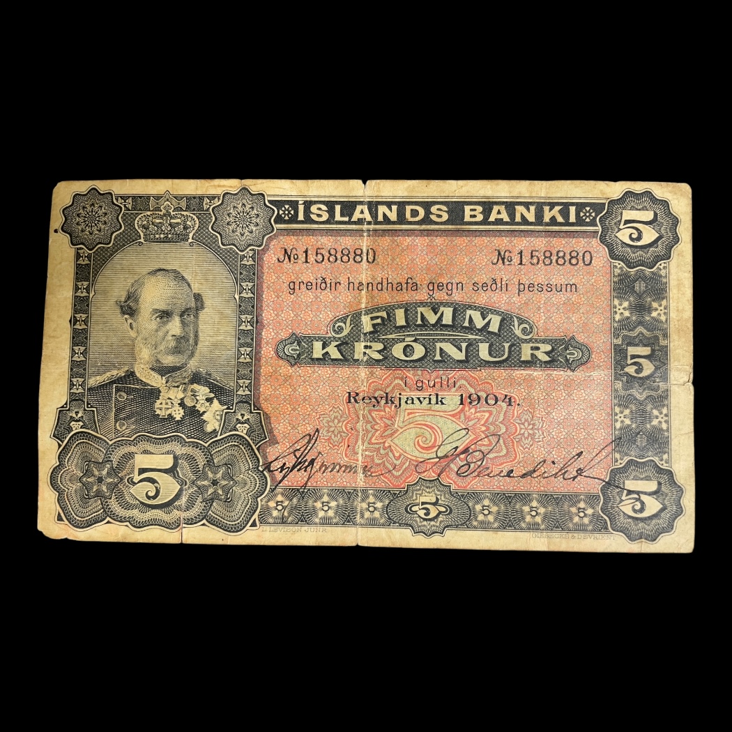 5 Kronur 1904 Island Standard cirkulationsseddel Sieg: 15 Pick: 10 Kv: 1-/VG