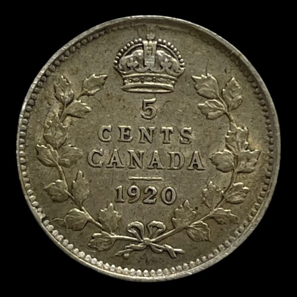 5 Cents 1920 Canada Standard cirkulationsmønter Sølv (.800) Vægt 1.167 Gram