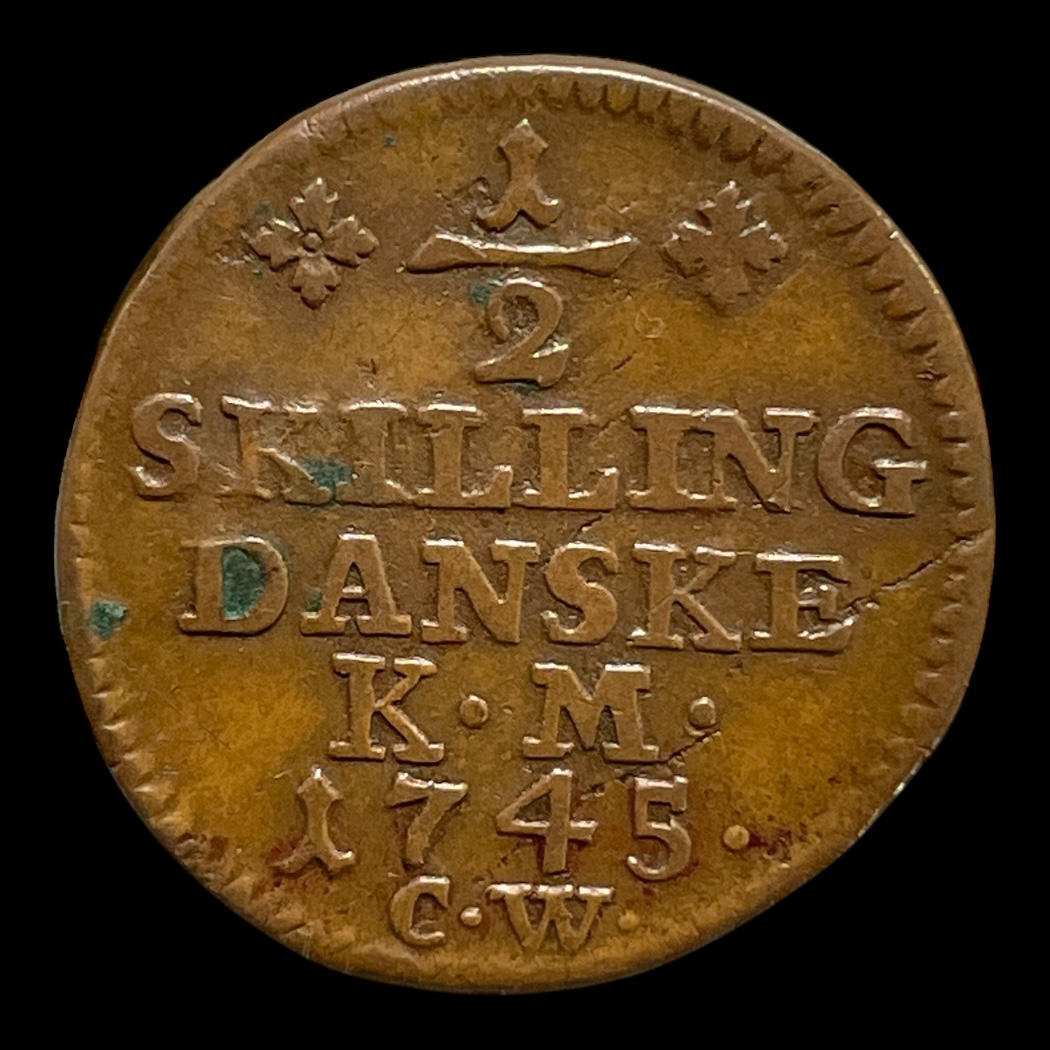 1/2 Skilling 1745 Christian D VI (1730-1746) Sieg 1 H 9 Kobber Vægt 3,6 gram