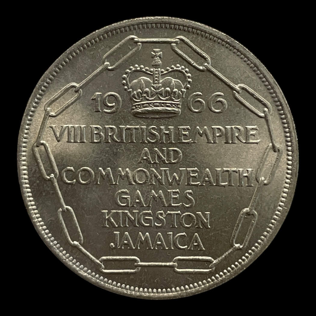 5 Shillings 1966 Jamaica (Commonwealth games) Cirkulerende erindringsmønter Sammensætning Kobber-nikkel Vægt 28,3 Gram