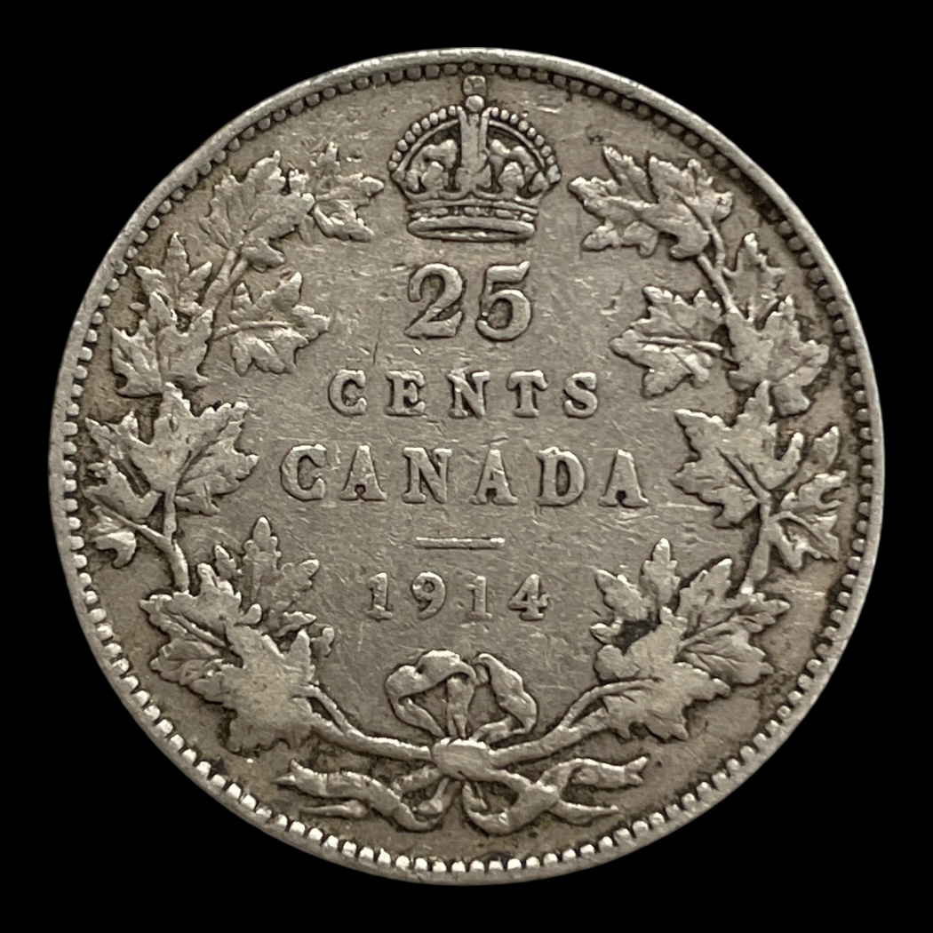 25 Cents Canada 1914 standard cirkulationsmønter Sølv (.925) Vægt 5,83 Gram