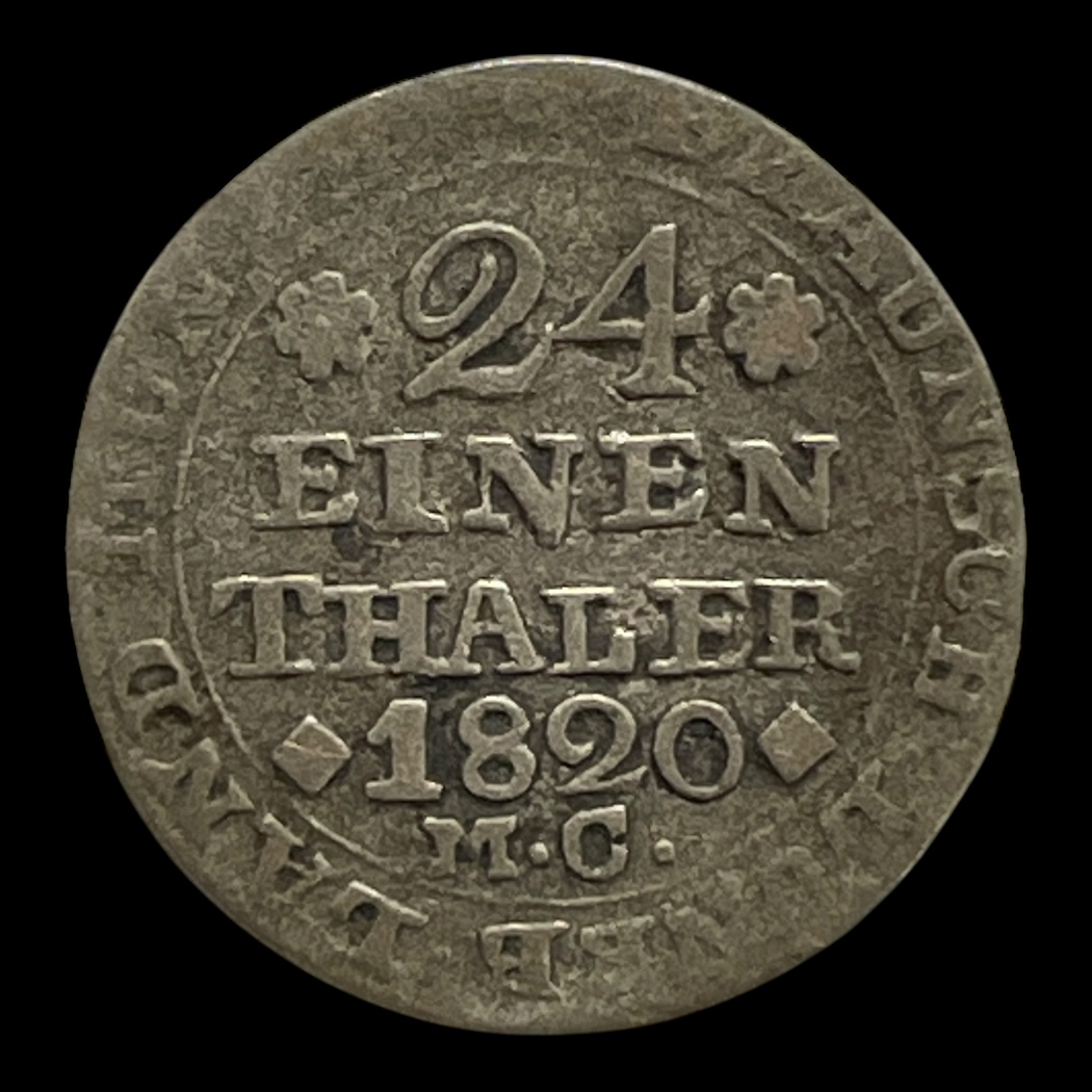 1/24 Thaler 1820 Braunschweig Standard cirkulationsmønter Sølv: (.375 sølv) Vægt 1,94 Gram
