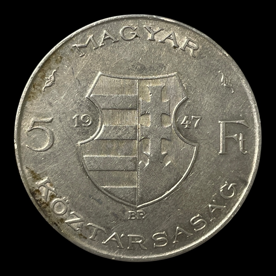 5 Forint 1947 Ungarn Standard cirkulationsmønter Sølv (.500) Vægt 12 Gram