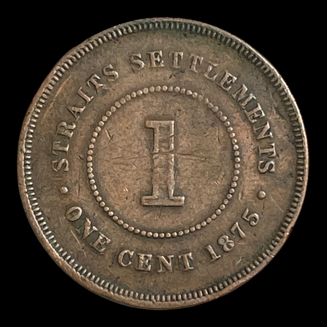 1 Cent 1875 Straits Settlements Standard cirkulationsmønter Sammensætning Kobber Vægt 9,33 Gram