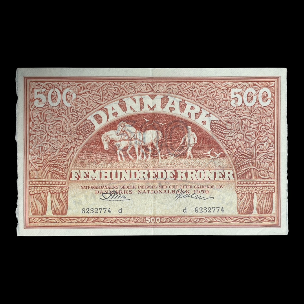Danmark 500 Kr. 1959d "Plovmand" Sieg: 127 Pick: 41a-k Kv: 01/1++