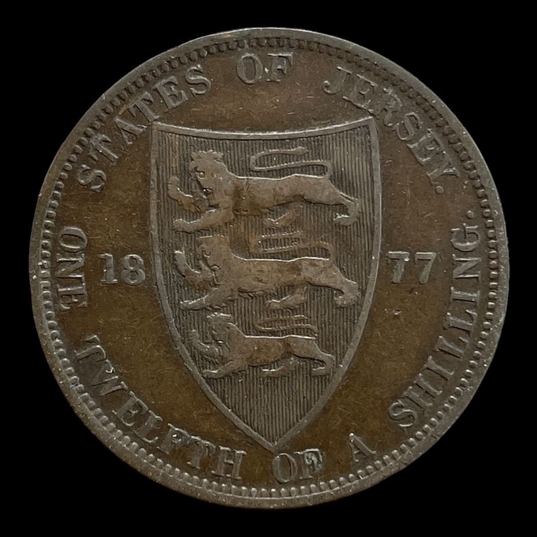 1/12 Shilling 1877 Jersey Standard cirkulationsmønter Sammensætning Bronze Vægt 9,15 Gram