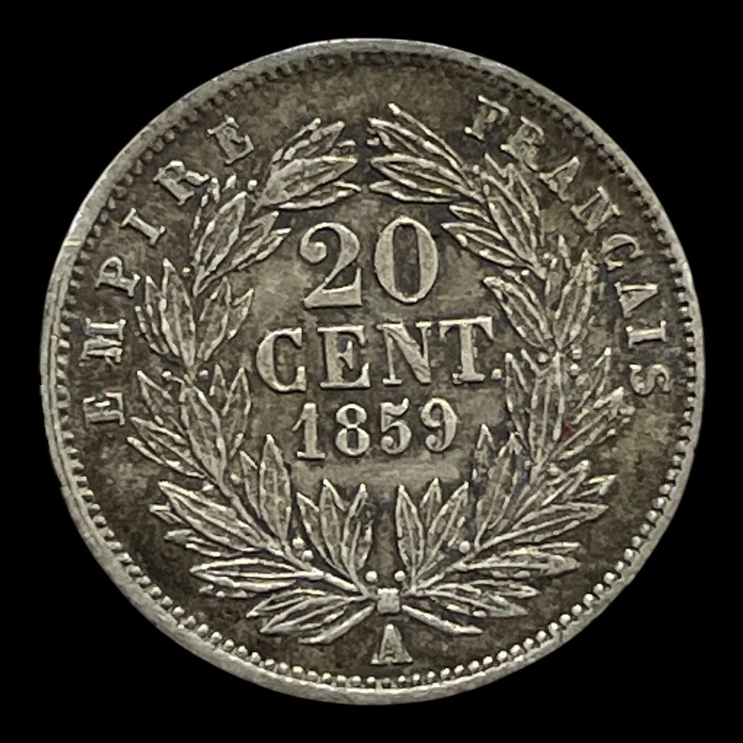 20 Centimes 1859 Frankrig Standard cirkulationsmønter Sølv (.900) Vægt 1 Gram