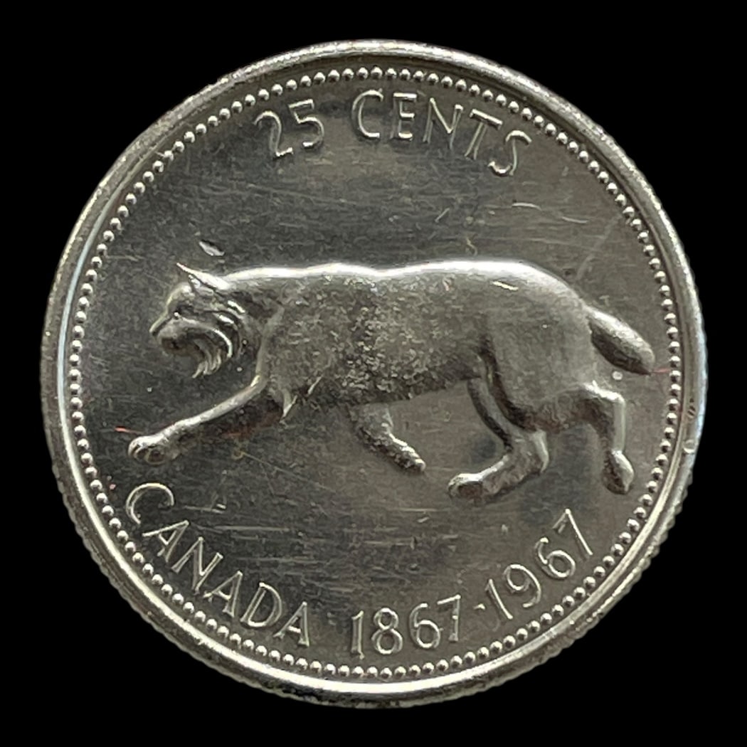 25 Cents 1967 Canada Cirkulerende erindringsmønter Sammensætning Sølv (.800) Vægt 5,83 Gram