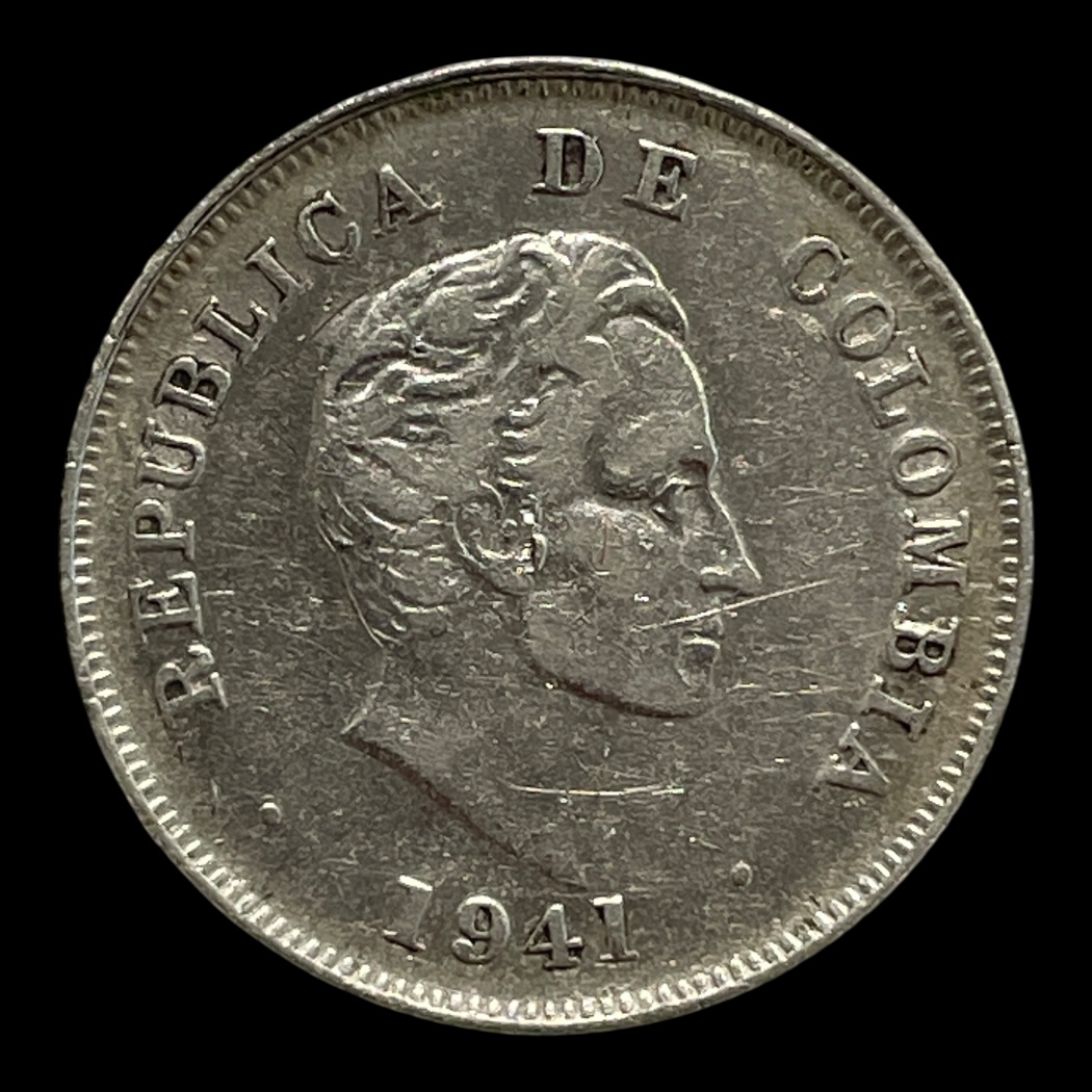 20 Centavos 1941 Colombia Standard cirkulationsmønter Sølv (.900) Vægt 5 Gram