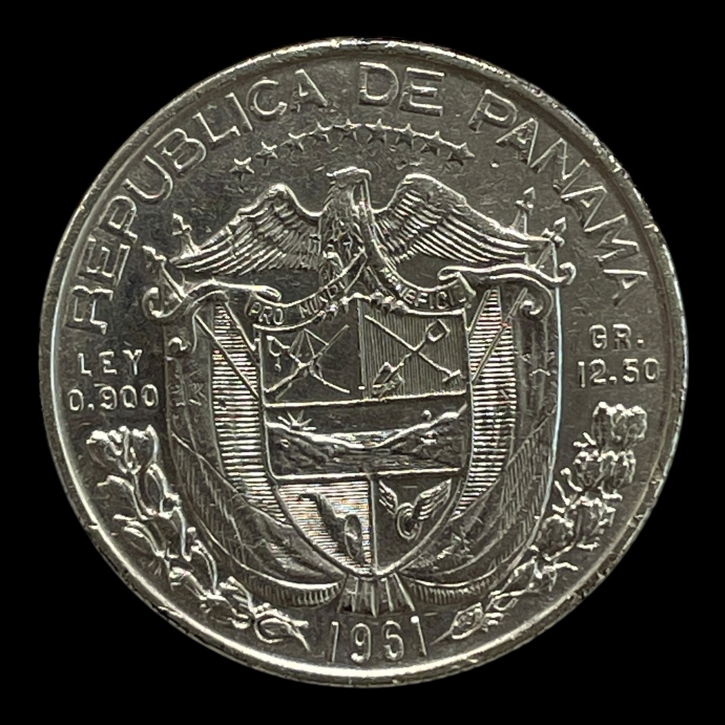 1/2 balboa 1961 Panama Standard cirkulationsmønter Sølv (.900) Vægt 12,5 Gram
