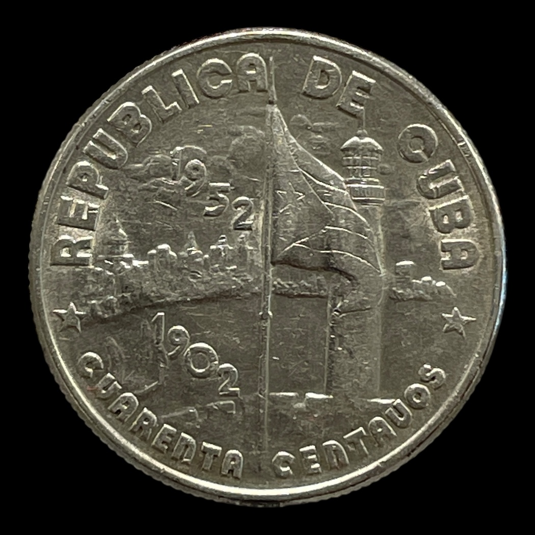40 Centavos 1952 Cuba Erindring Cirkulerende erindringsmønter Sølv (.900) Vægt 10 Gram