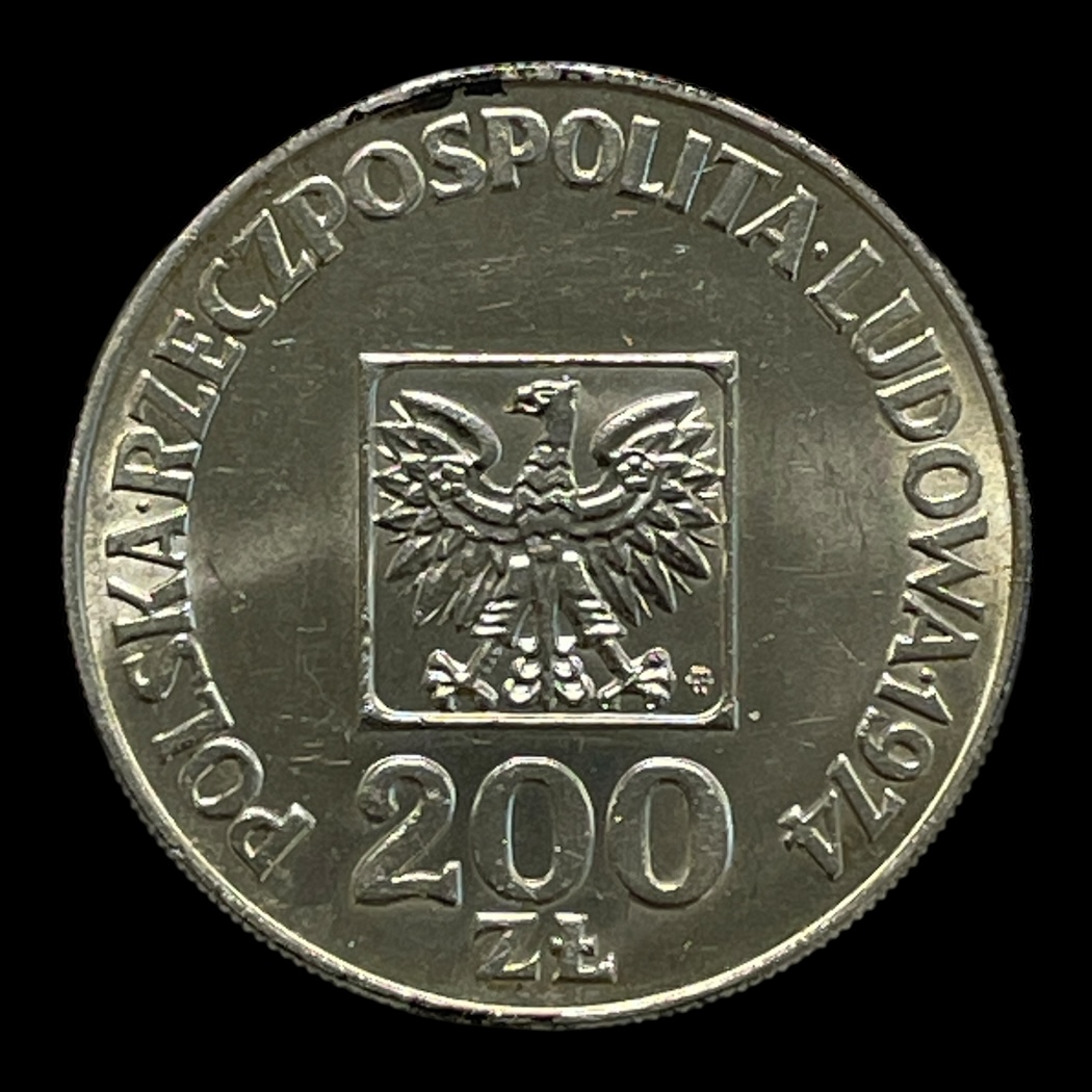200 Zloty 1974 Polen Cirkulerende erindringsmønter Sølv (.625) Vægt 14,5 Gram