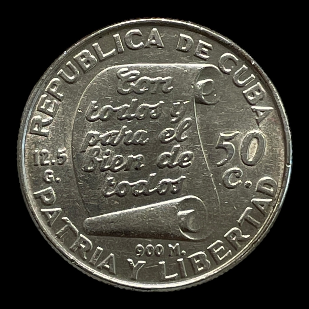 50 Centavos 1953 Cuba Erindring Cirkulerende erindringsmønter Sølv (.900) Vægt 12,5 Gram