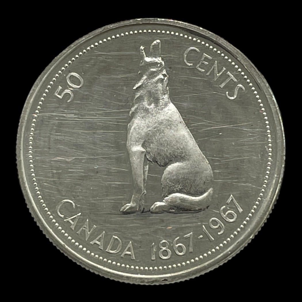 50 Cents 1967 Canada Erindring Cirkulerende erindringsmønter Sølv (.800) Vægt 11,6638 g