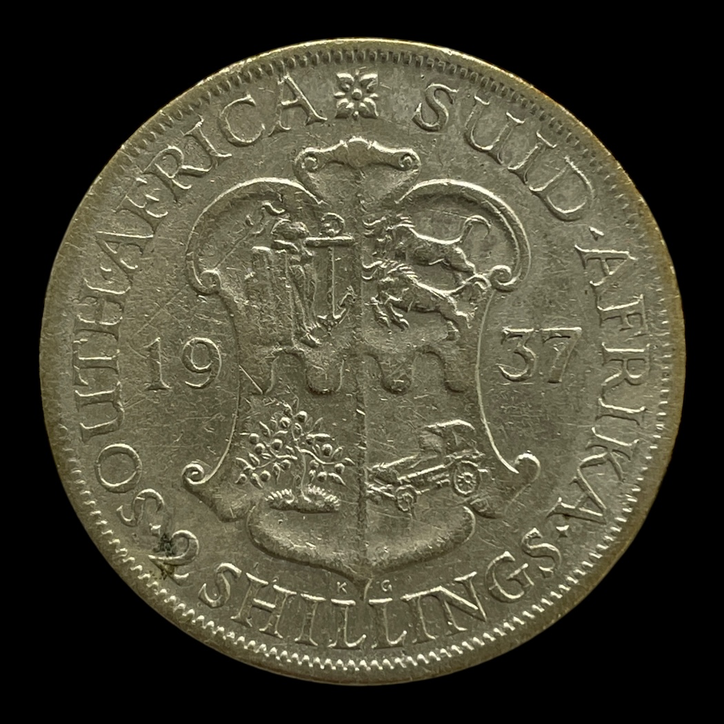 2 Shilling 1937 Sydafrika Standard cirkulationsmønter Sølv (.800) Vægt 11,31 Gram