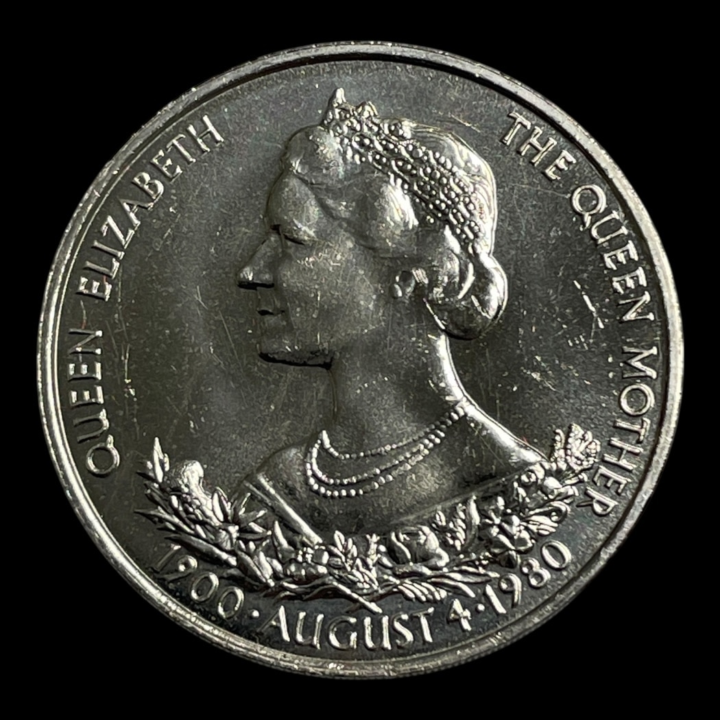 25 Pence 1980 Guernsey "Queen Mother" Ikke-cirkulerende mønter Sammensætning Kobber-nikkel Vægt 28,47 Gram