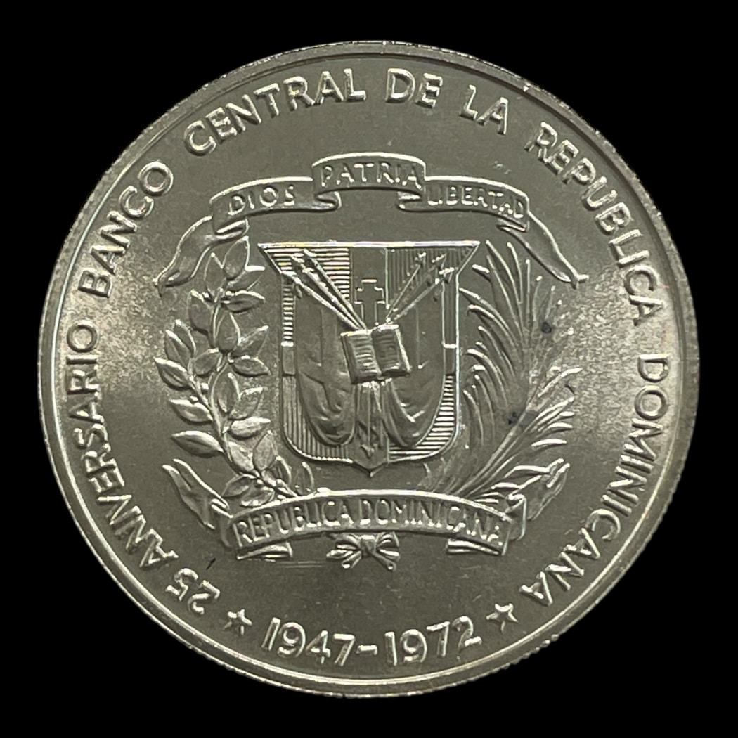 1 Peso 1972 Dominikanske Rep. Ikke-cirkulerende mønter Sølv (.900) Vægt 26,7 Gram