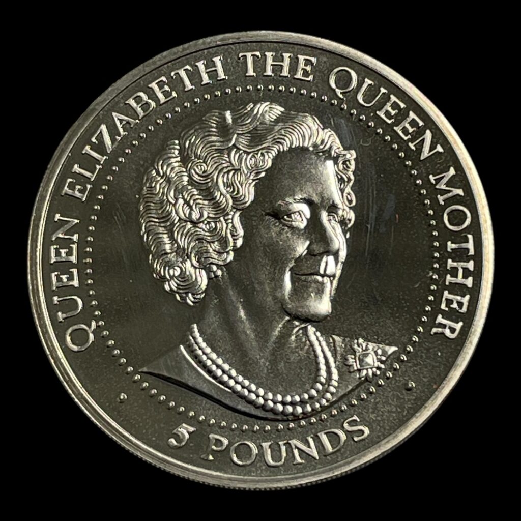 5 Pounds 1999 Guernsey "Queen Mother" Ikke-cirkulerende mønter Sammensætning Kobber-nikkel Vægt 28,28 Gram