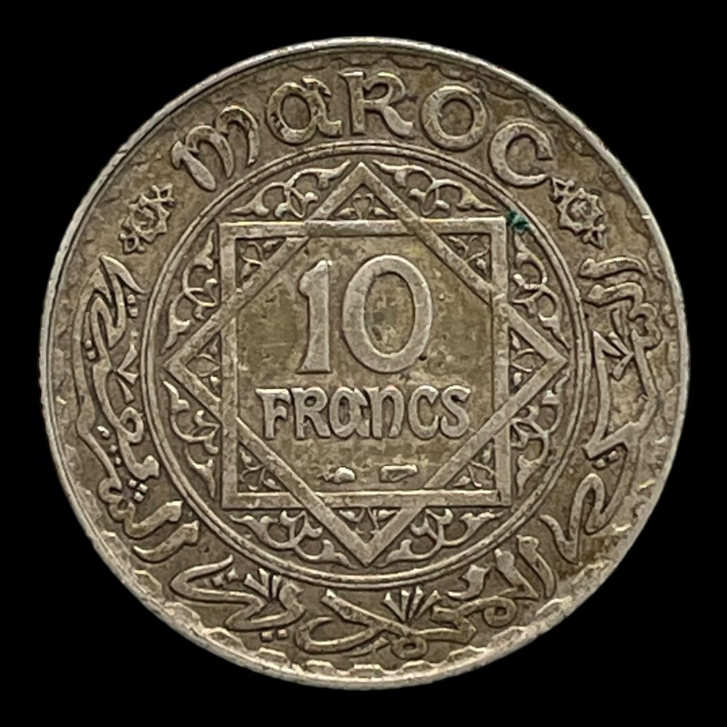 10 Francs 1934 Marokko Standardmønter i omløb Sølv (.680) Vægt 10 Gram