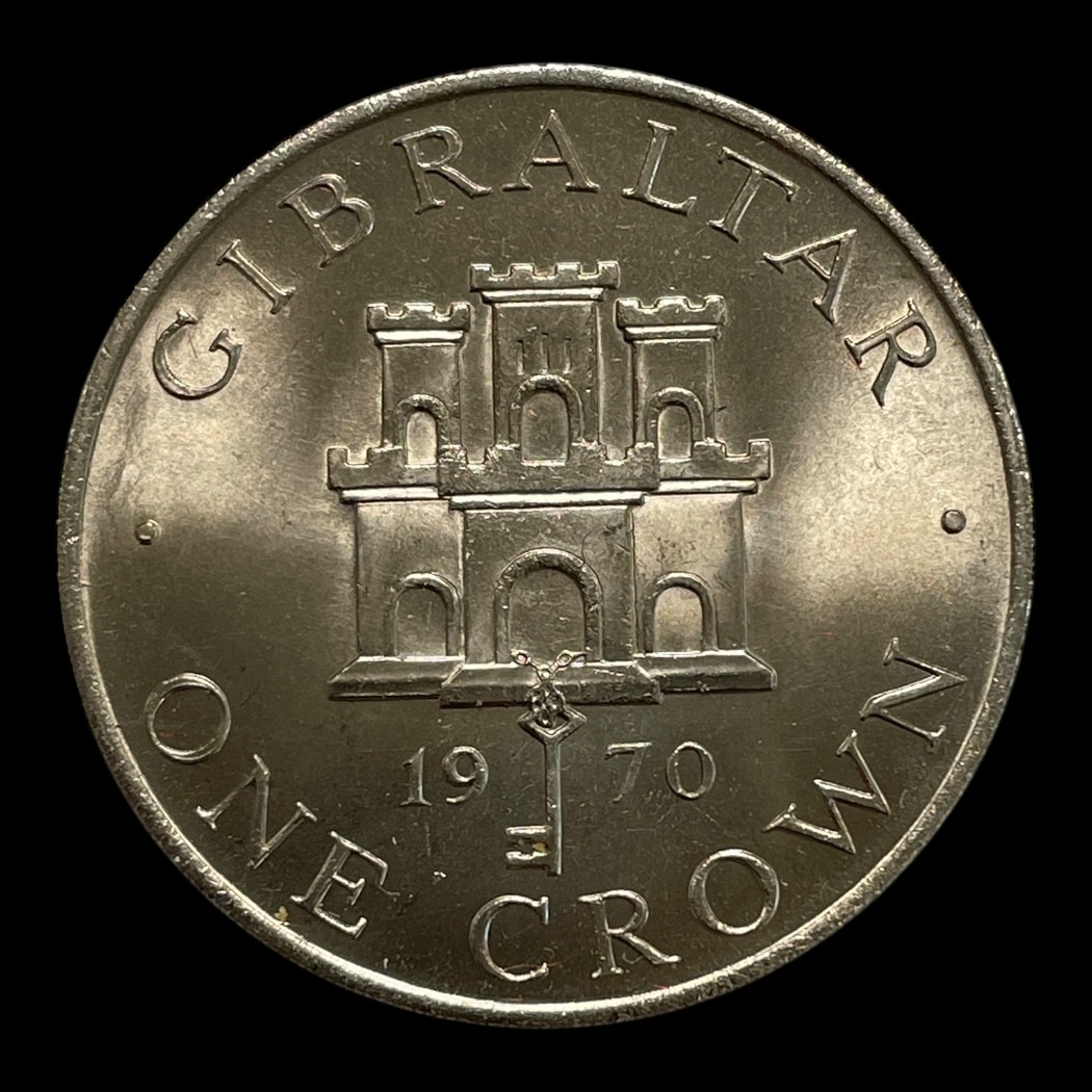 1 Crown 1970 Gibralter - Castle and Key Type Standard cirkulationsmønter Sammensætning kobber-nikkel Vægt 28,47 Gram