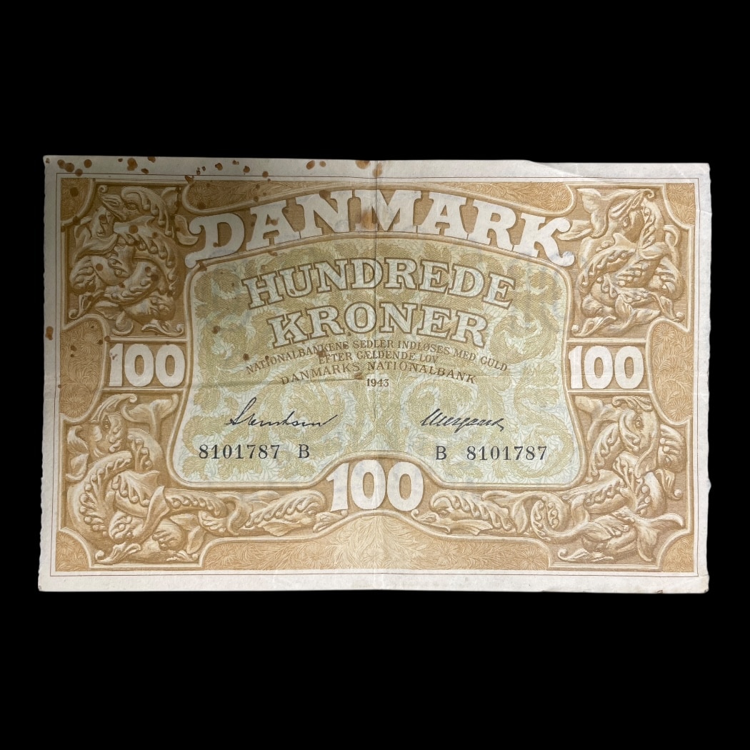 100 Kr. 1943B Danmark Sieg: 111 Pick: 33 Kv: 1+/1 (Pletter)