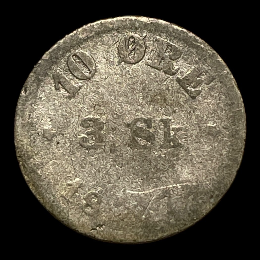 10 øre / 3 Skilling 1874 Norge Standardmønter i omløb Sølv (.400) Vægt 1,45 g