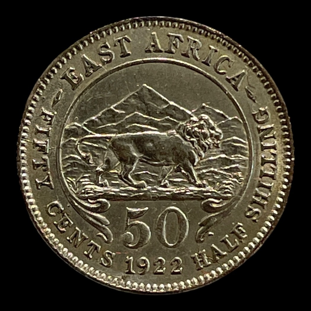 50 Cents 1922 Britisk Østafrika Standardmønter Sølv (.250) Vægt 3,8879 g