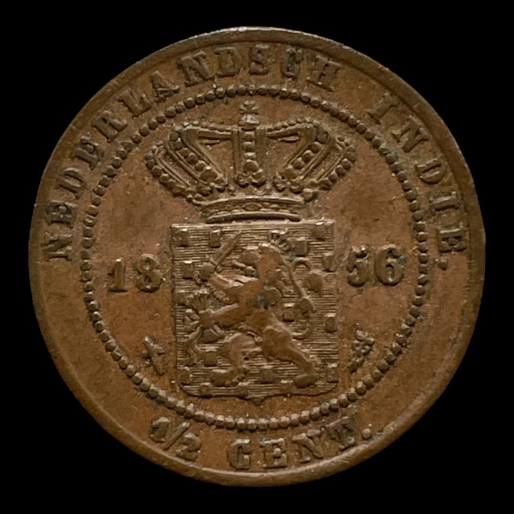 1/2 Cent 1856 Hollandsk Indien Standardmønter i omløb Sammensætning Kobber Vægt 2,3 Gram