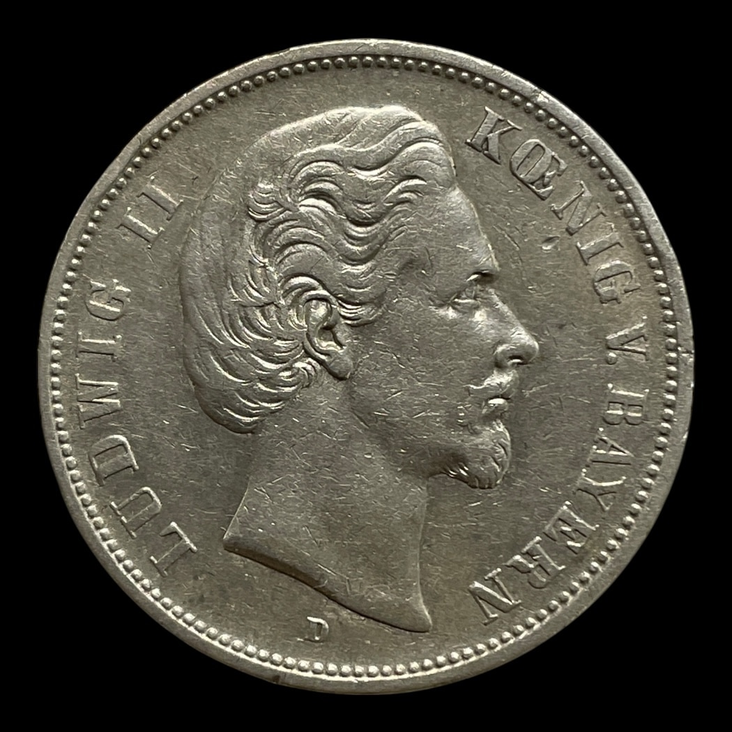 5 Mark 1875 Bayern Standardmønter i omløb Sølv (.900) Vægt 27.777 Gram